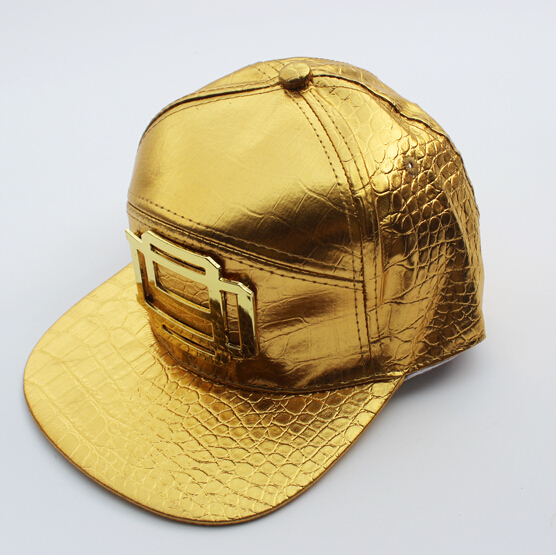Men-Fashion-Gold-Color-Brand-Design-PU-Leather-Adjustable-Snap-back-Hip-Hop-Hat-Cap